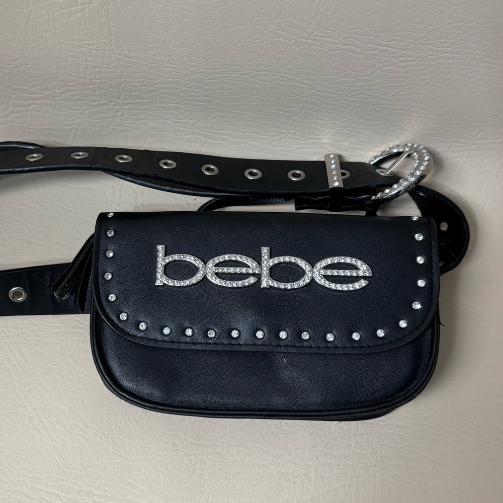bebe Belt with Pouch Faux Leather Rhinestone Logo &
Buckle Belt Size M/ L